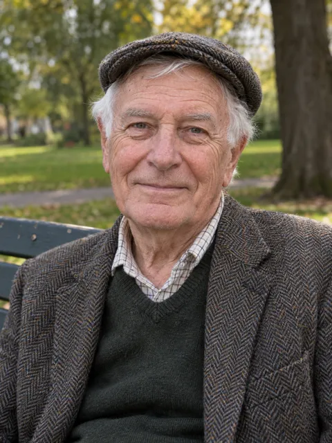 Portrait of an older white man in a flat cap and tweed jacket